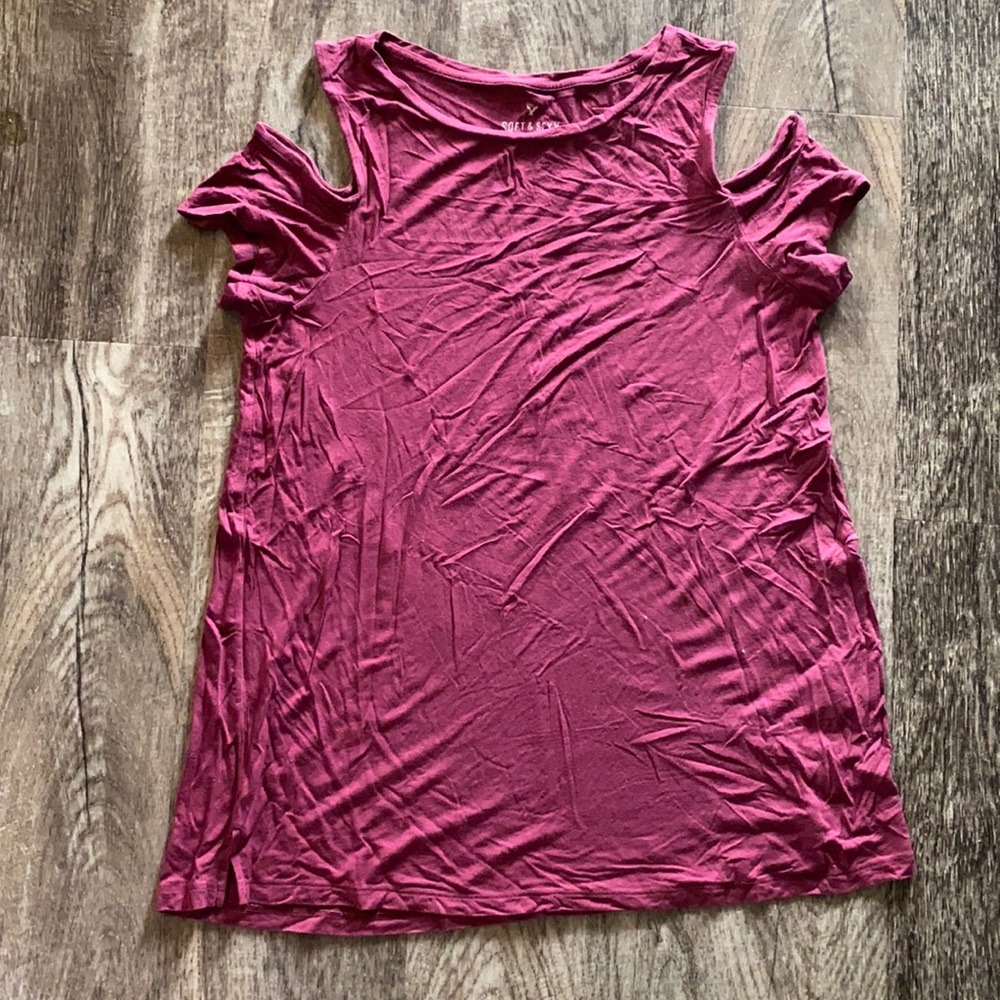 Soft & sexy maroon open shoulder blouse